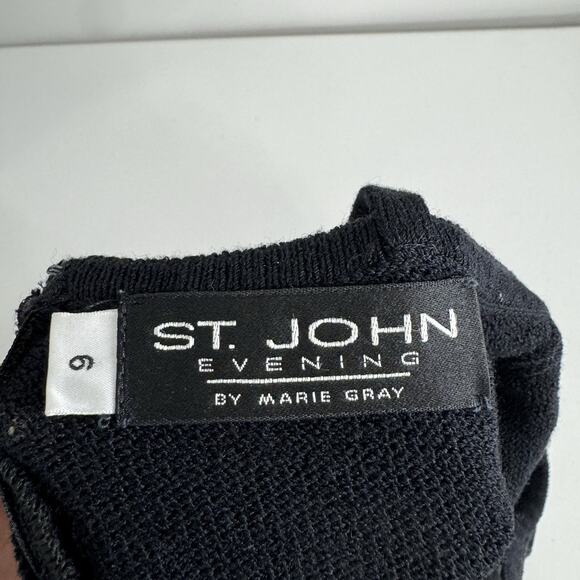 St. John Evening Womens Dress 6 Black Santana Knit Embellished Sheer Mesh Party - Picture 12 of 14